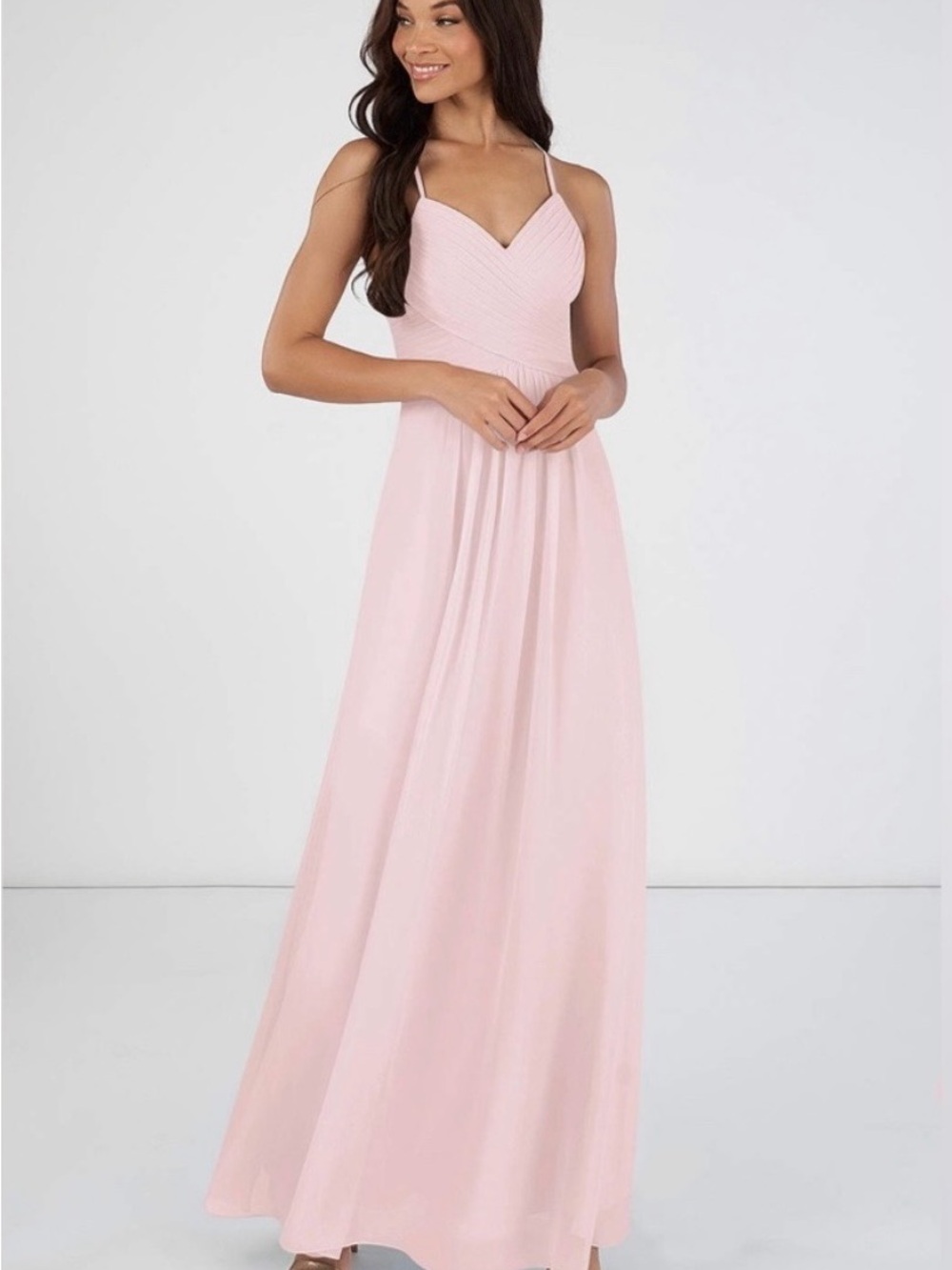 EUC Azazie Haleigh floor length dress - Blushing pink